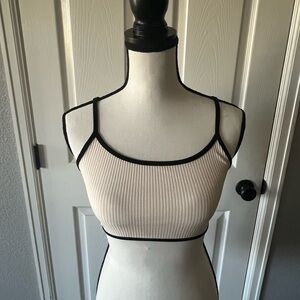 SHEIN Cream Ribbed Top with Black Trim